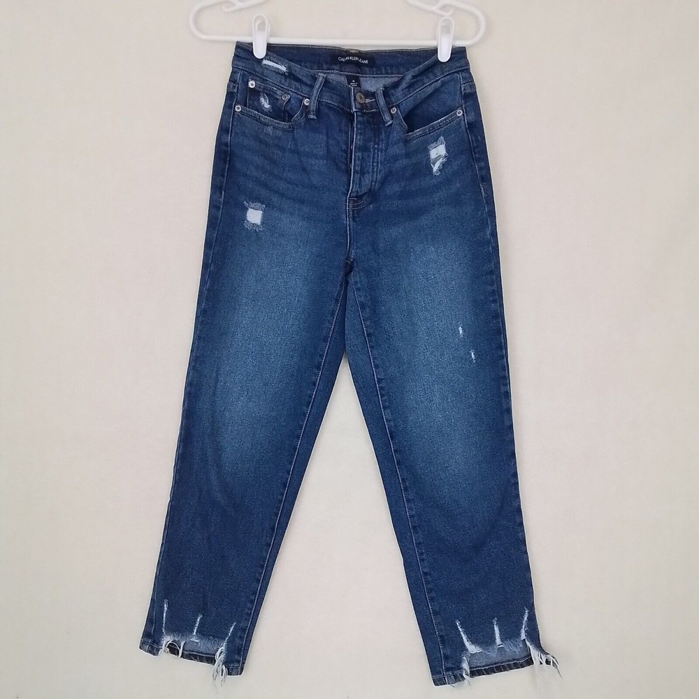 Calvin Klein Highrise Straight Button Fly‎ Jeans Size 26 Distressed Med Wash